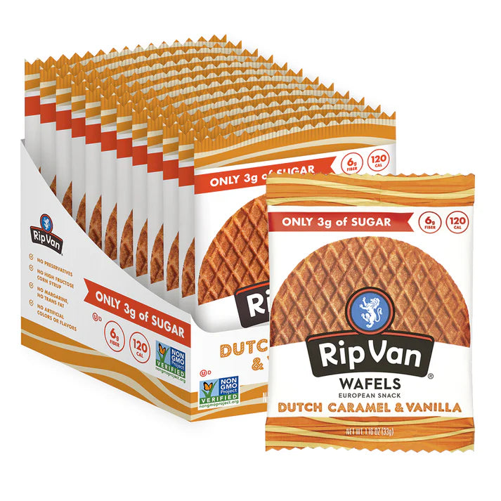 Rip Van Wafels Dutch Caramel & Vanilla Stroopwafels - Healthy Snacks - 12 Count