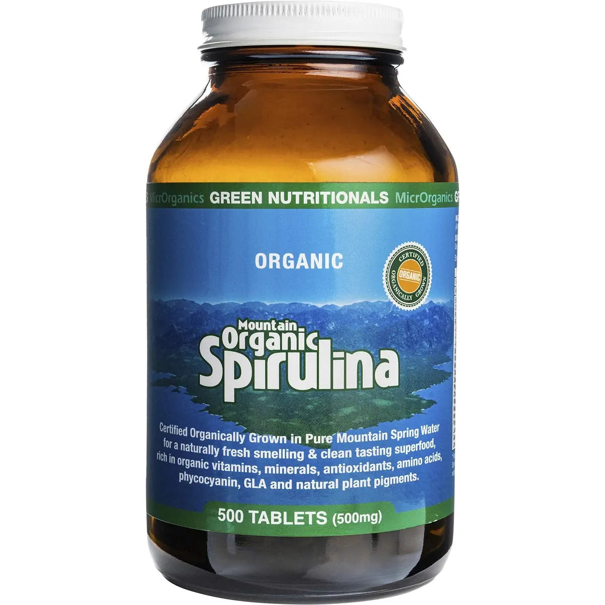 GREEN NUTRITIONALS Mountain Organic Spirulina Tablets 500mg 500 Tabs