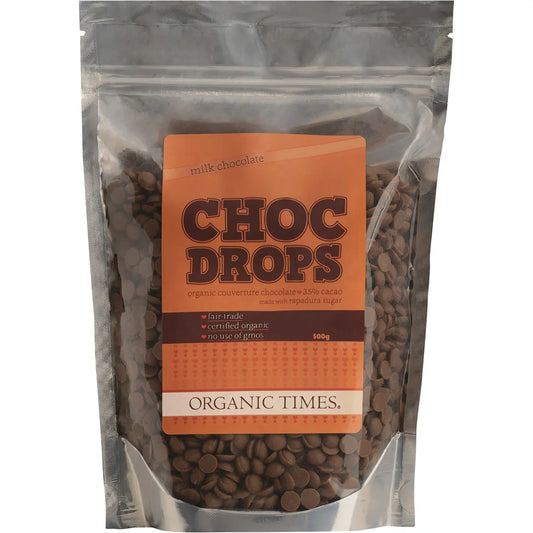 ORGANIC TIMES Choc Drops Milk Couverture Drops 500g