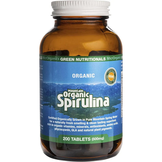 GREEN NUTRITIONALS Mountain Organic Spirulina Tablets 500mg 200 Tabs