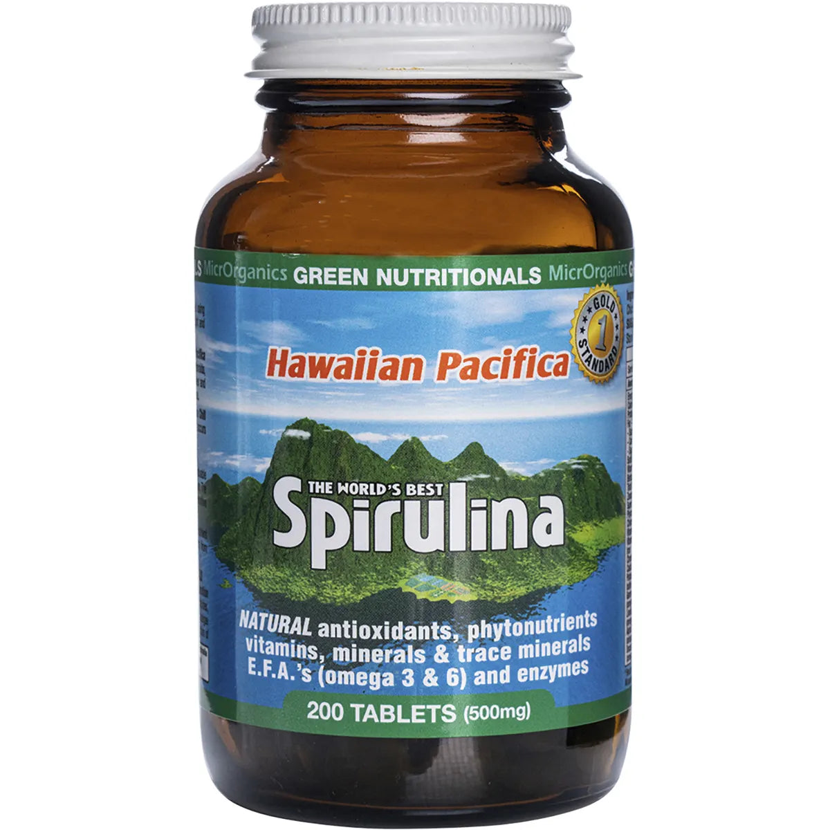 GREEN NUTRITIONALS Hawaiian Pacifica Spirulina Tablets 500mg 200 Tabs