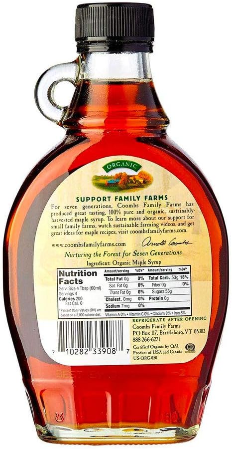 Coombs Family Farms Grade A Amber Rich Taste Organic Maple Syrup Glass, x, Amber Rich