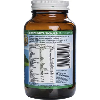 GREEN NUTRITIONALS Hawaiian Pacifica Spirulina Tablets 500mg 200 Tabs