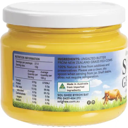 SOL ORGANICS Grass Fed Ghee 275g