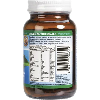 GREEN NUTRITIONALS Hawaiian Pacifica Spirulina Tablets 500mg 100 Tabs