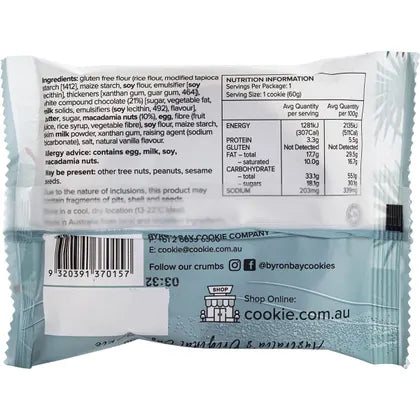 BYRON BAY COOKIES Gluten Free Cookies White Choc Macadamia 12x60g