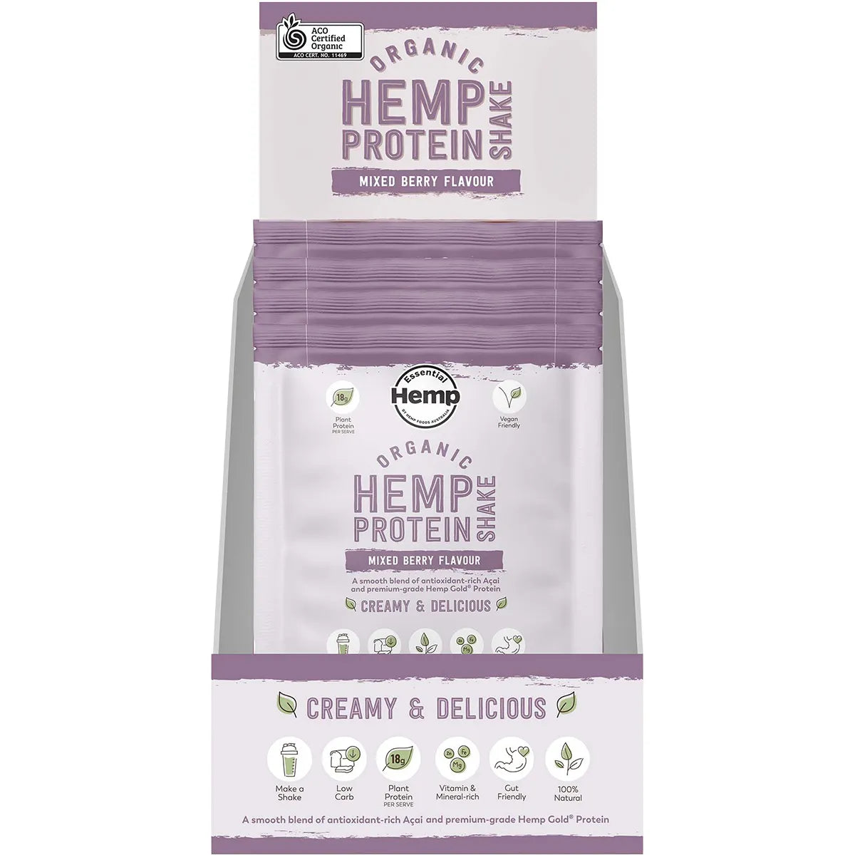 HEMP FOODS AUSTRALIA Organic Hemp Protein Shake Mixed Berry & Acai 7x35g