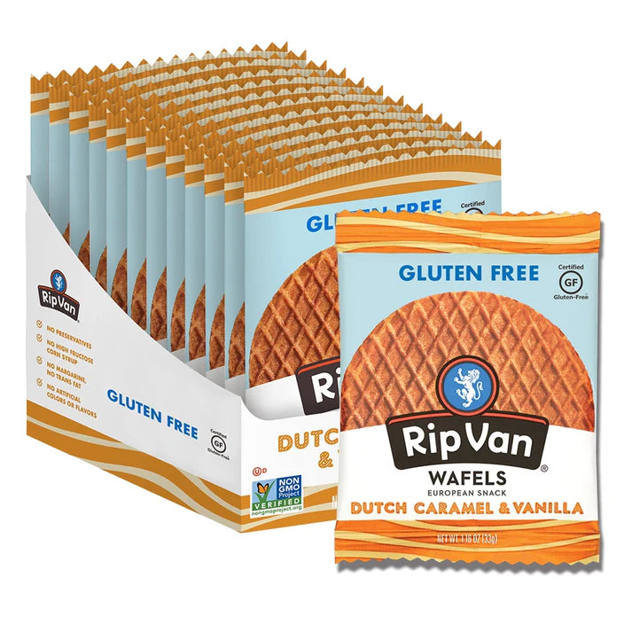 Rip Van Wafels Dutch Caramel & Vanilla Stroopwafels - Healthy Snacks - 12 Count