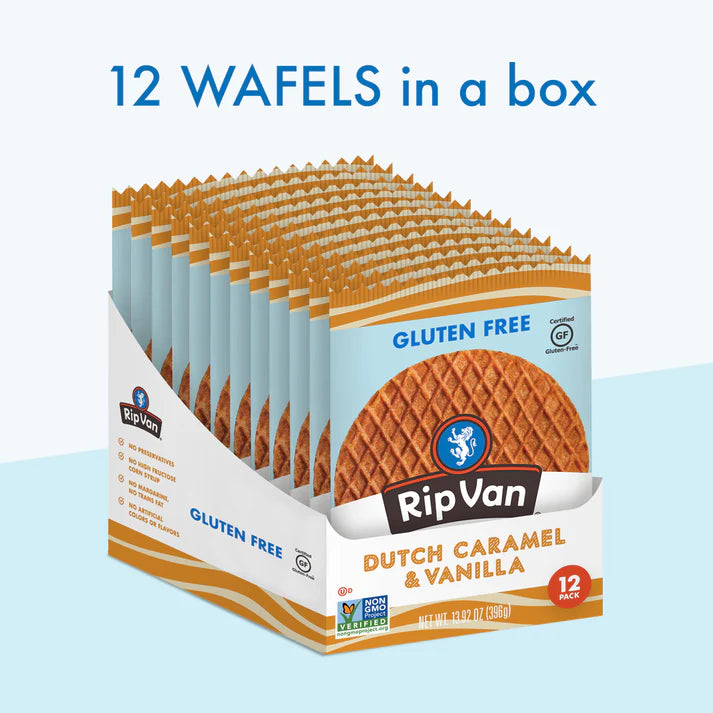 Rip Van Wafels Dutch Caramel & Vanilla Stroopwafels - Healthy Snacks - 12 Count