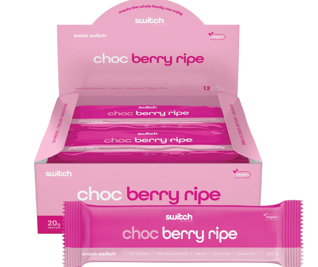 Switch Nutrition Protein Bar Plant Based Choc Berry Ripe 12x60g