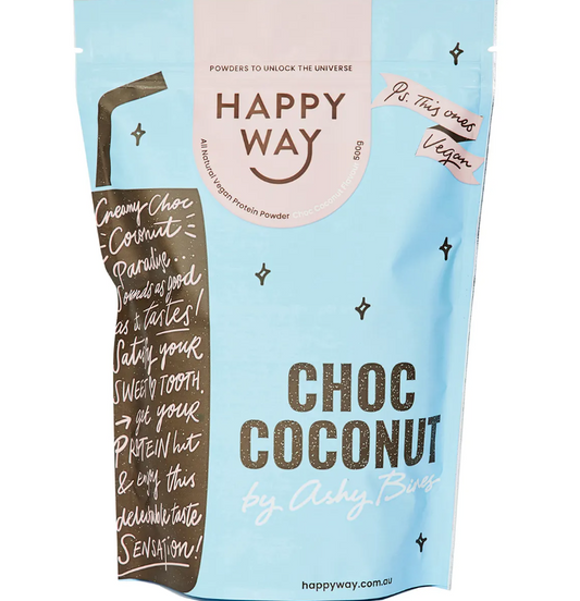 Happy Way Ashy Bines Vegan Protein Powder Choc Coconut 500g