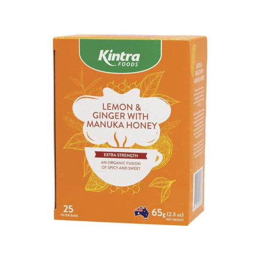 KINTRA FOODS Herbal Tea Bags Lemon & Ginger with Manuka Honey 25pk