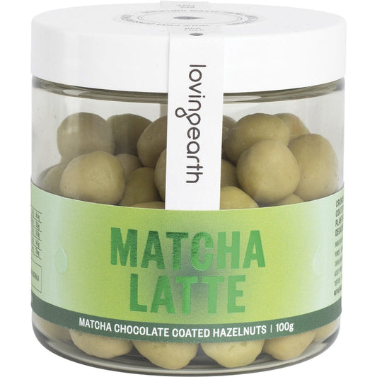 Chocolate Coated Hazelnuts Matcha Latte