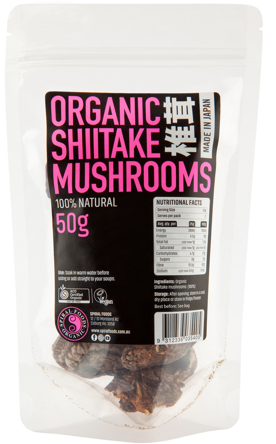 Spiral Organic Shiitake Mushrooms 50g