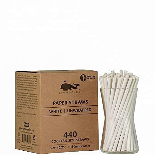 Blowholes Bulk Cocktail Size Eco-Friendly, Compostable, 100% Biodegradable,  White, 15840 Straws - wallaby wellness