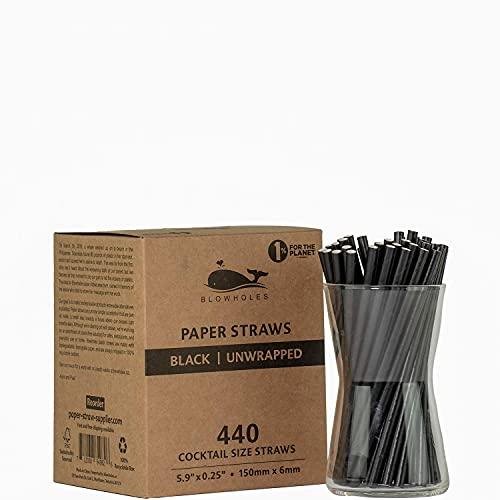 Blowholes Bulk Paper Straws, Cocktail Size, Compostable, Biodegradable, Black, 15840 Straws - wallaby wellness